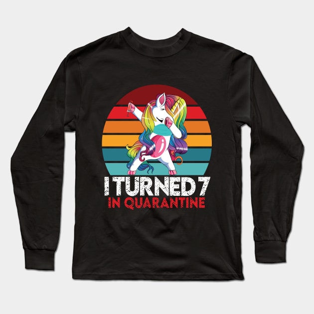 I Turned 7 In Quarantine Dabbing Unicorn 7th Birthday Kids Long Sleeve T-Shirt by fcmokhstore